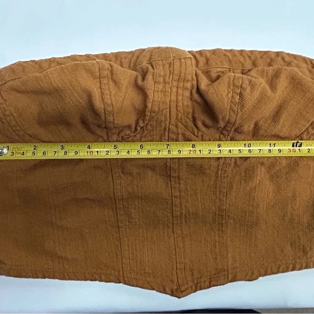 Free People Smocked Bandeau Tube Top Boho Mustard Linen Blend Strapless  S
